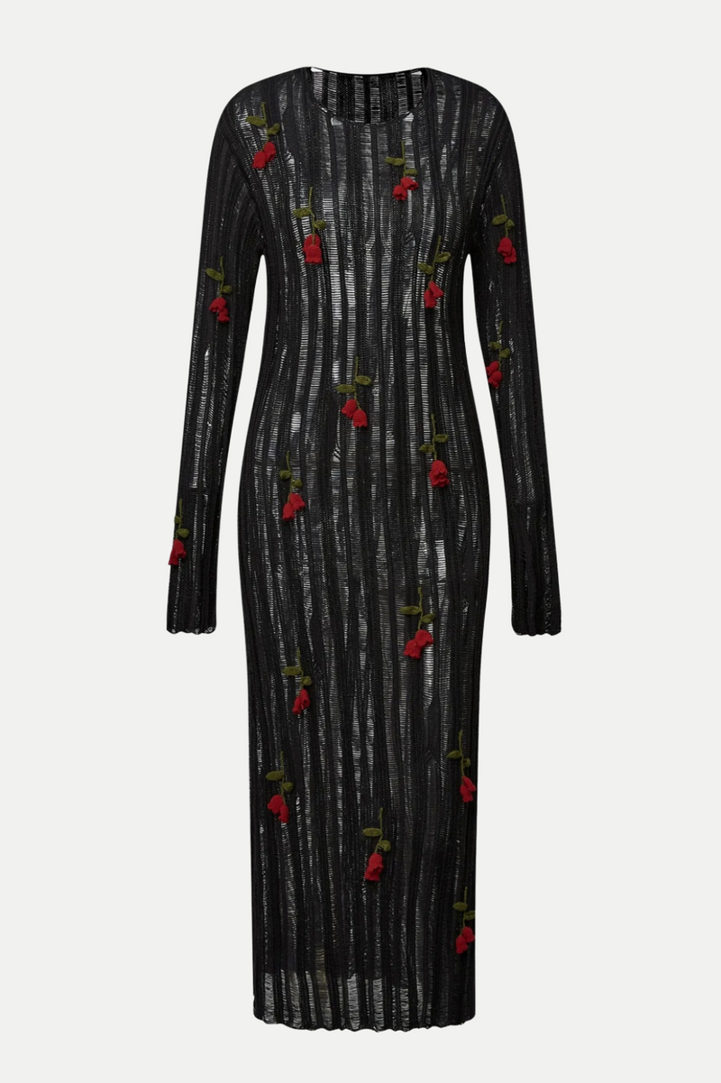 Hilaria Rose Handcrafted Knit Midi Dress - Black