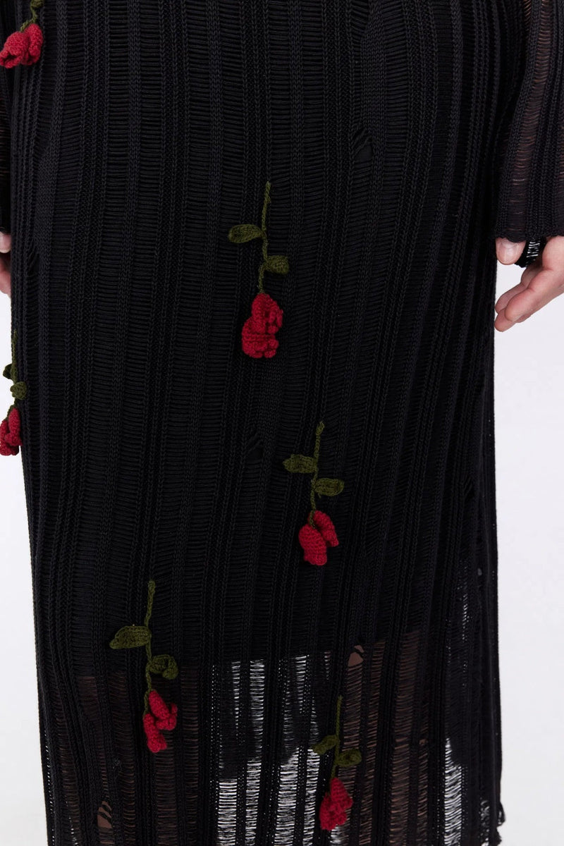 Hilaria Rose Handcrafted Knit Midi Dress - Black