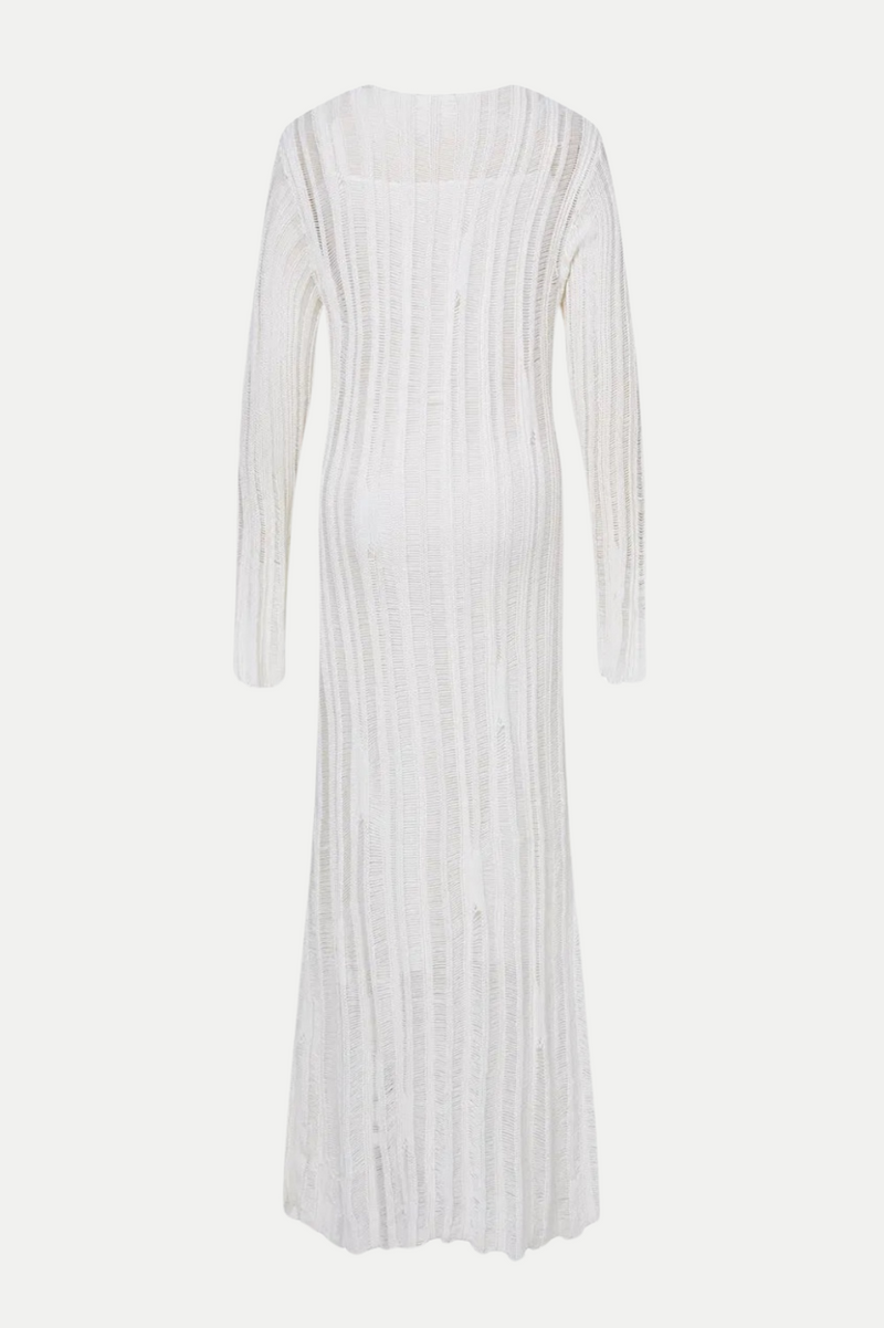 Hilaria Rose Handcrafted Knit Midi Dress - White