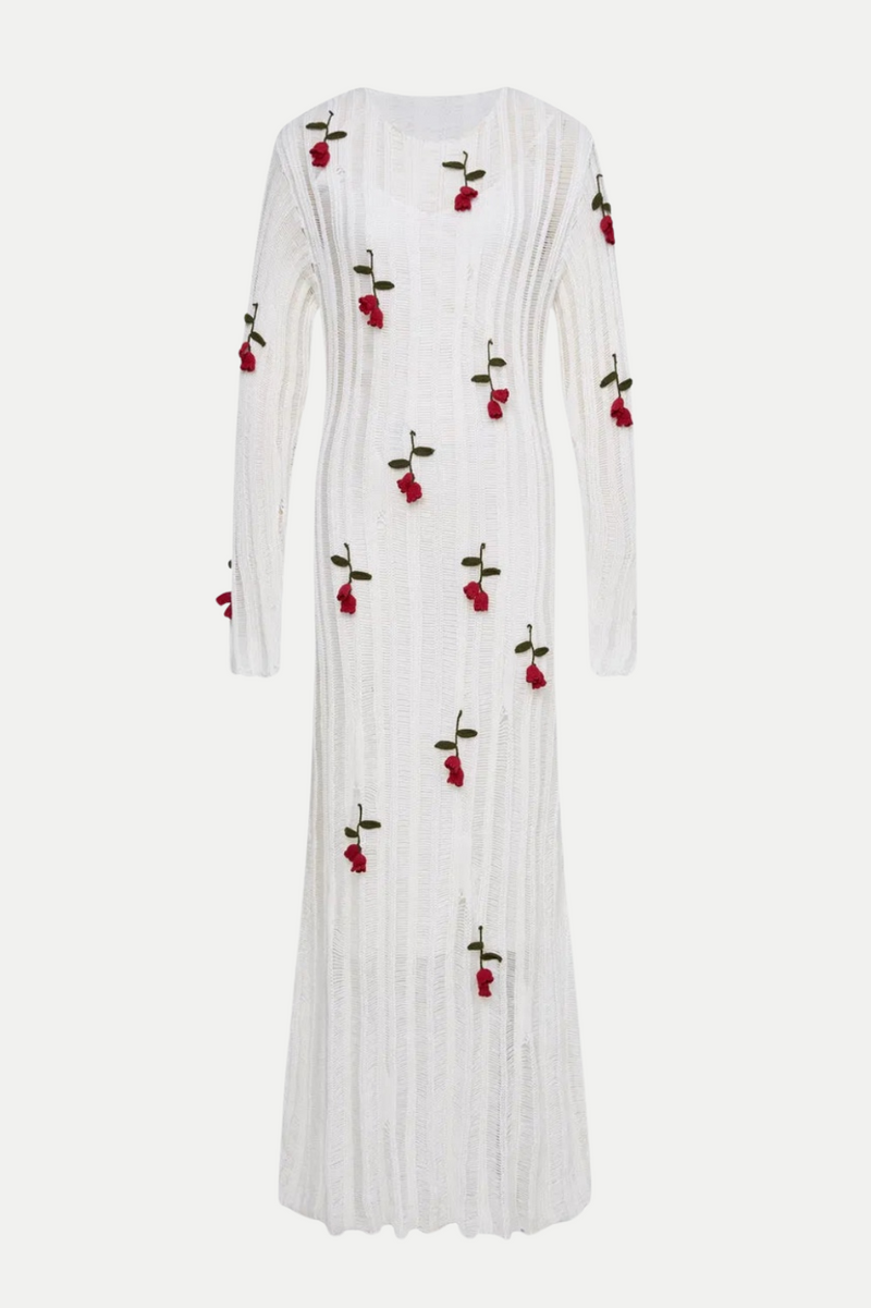 Hilaria Rose Handcrafted Knit Midi Dress - White