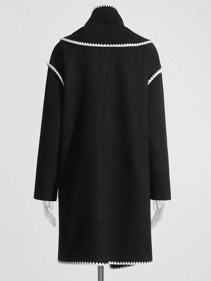 Hit Irregular Black Stand Long Spliced Single Trench Coat