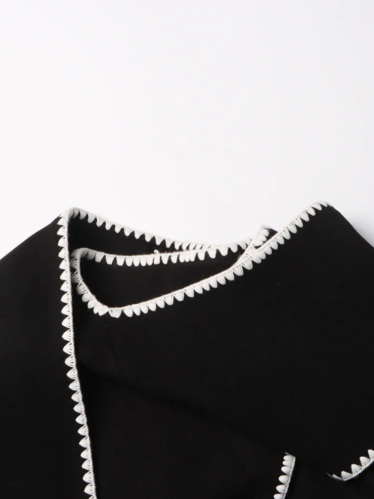 Hit Irregular Black Stand Long Spliced Single Trench Coat