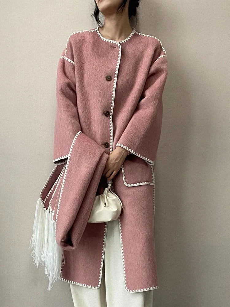 Hit Patchwork Loose Long Spliced Single Coat