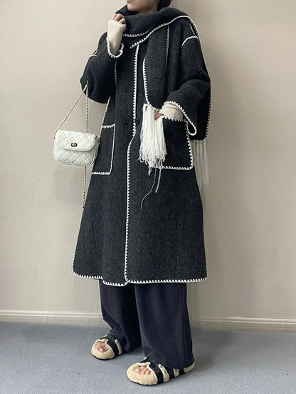 Hit Patchwork Loose Long Spliced Single Coat
