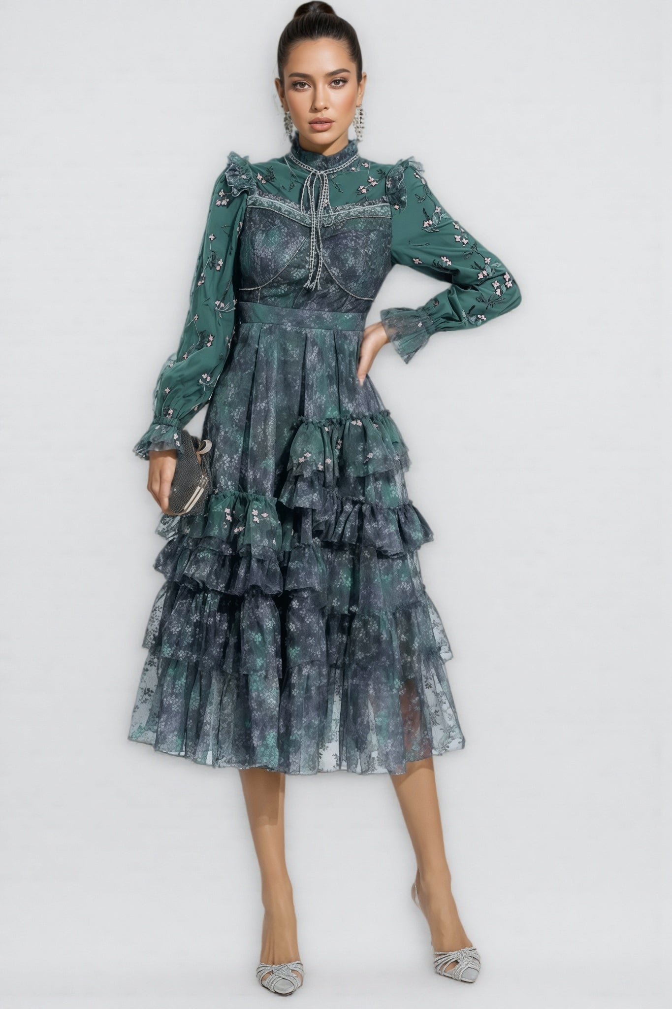 Fagaro Green Mesh Midi Dress