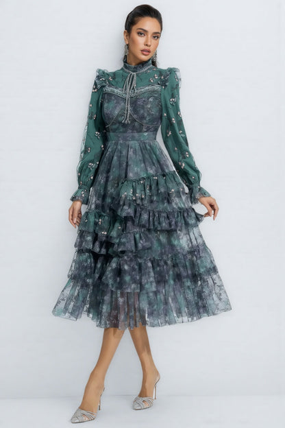 Fagaro Green Mesh Midi Dress