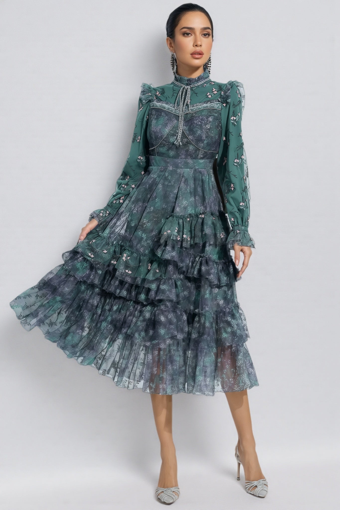 Fagaro Green Mesh Midi Dress