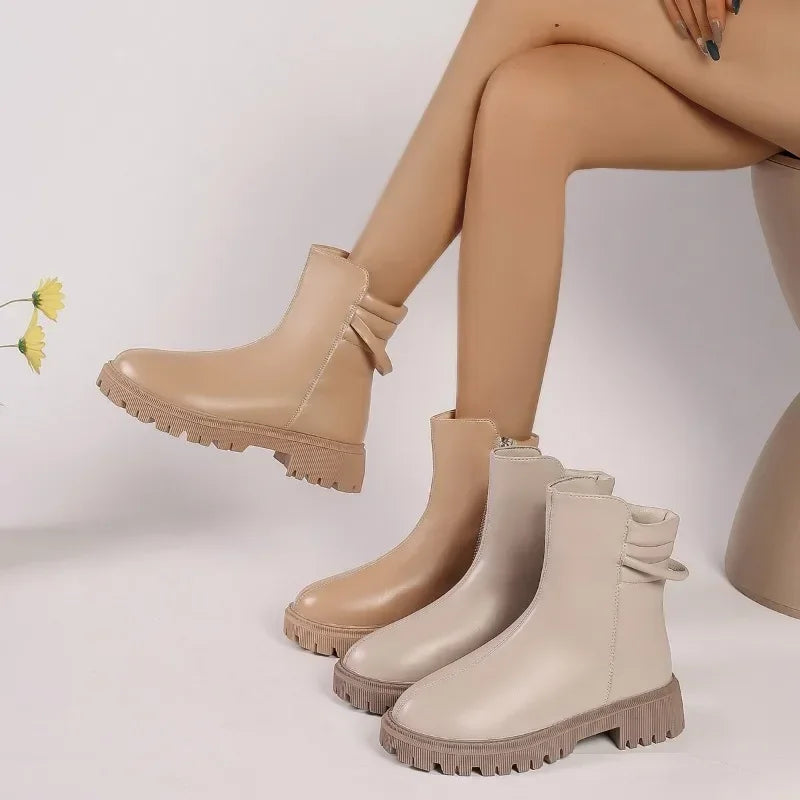 New Fashionable Round Toe Modern Versatile Ankle Boot
