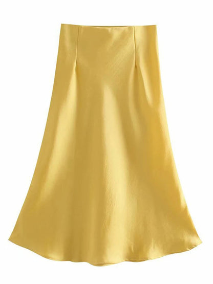 Satin Elastic Waist Summer Slim A-line Skirt