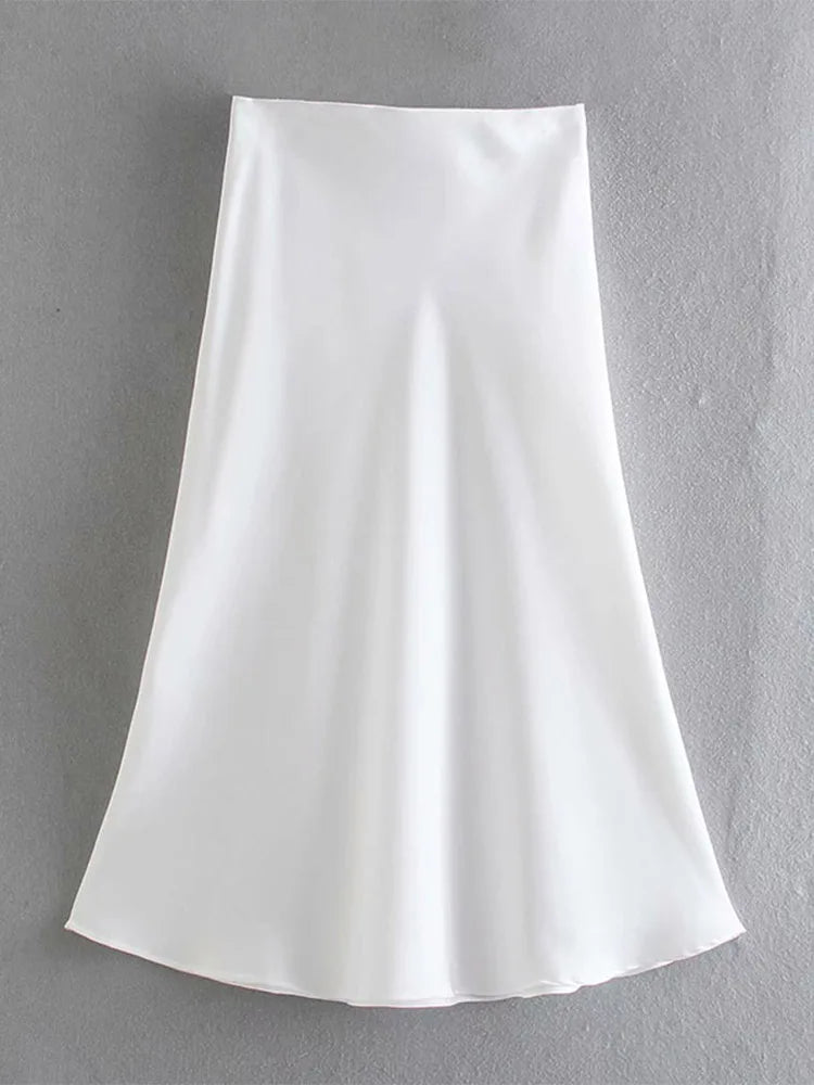 Satin Elastic Waist Summer Slim A-line Skirt