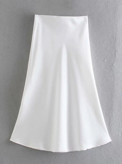 Satin Elastic Waist Summer Slim A-line Skirt