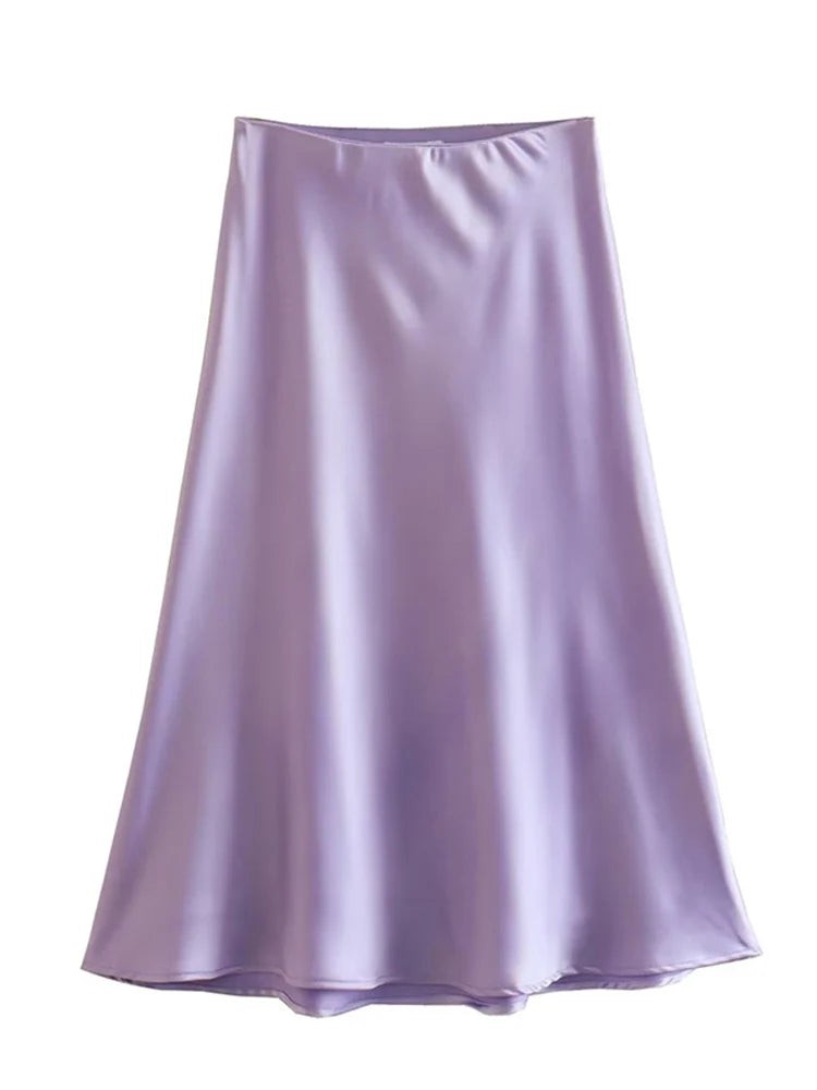Satin Elastic Waist Summer Slim A-line Skirt