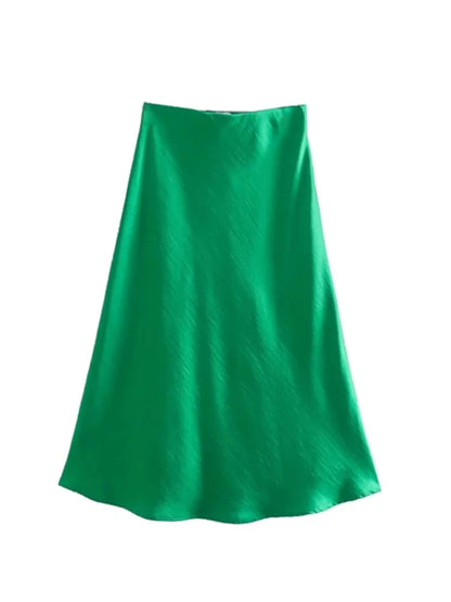 Satin Elastic Waist Summer Slim A-line Skirt