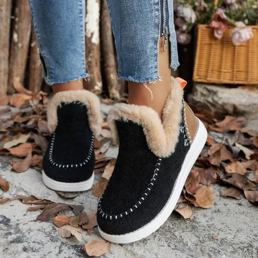 Shoes Sleeve Boots Winter Round Toe Plush Fleece for Warmth Short Barrel Flat Large Size Snow Boots