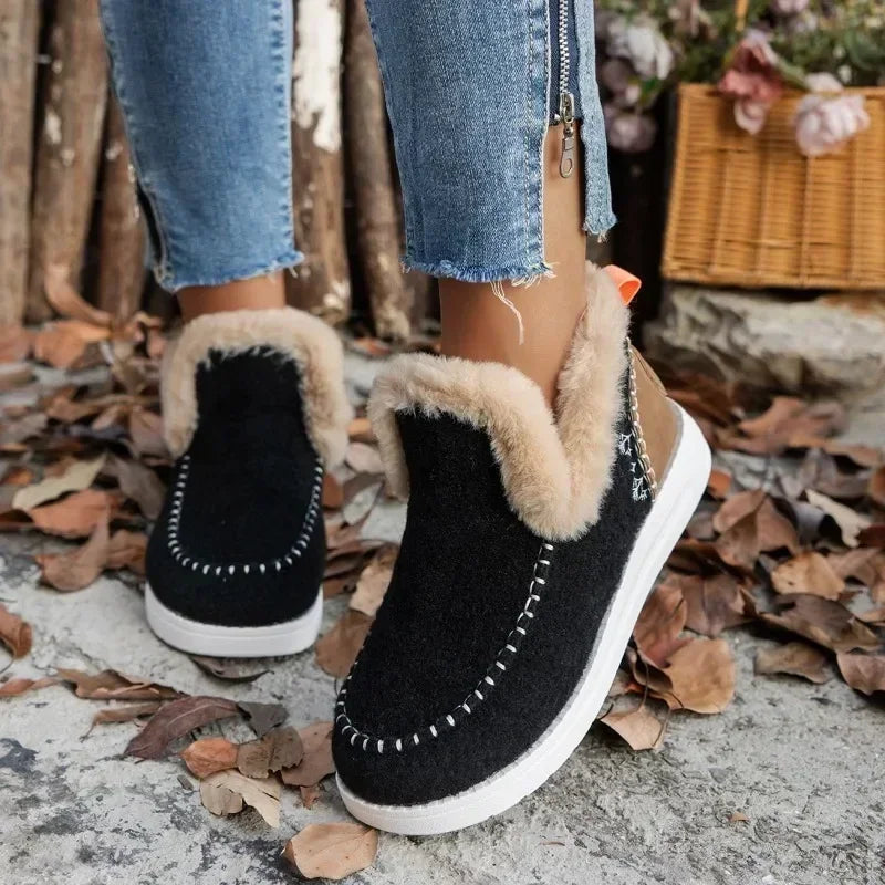 Shoes Sleeve Boots Winter Round Toe Plush Fleece for Warmth Short Barrel Flat Large Size Snow Boots