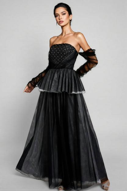 Uxley Black Mesh Off Shoulder Maxi Dress