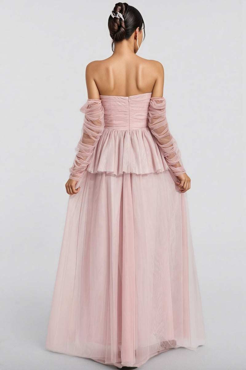 Xedand Pink Mesh Off Shoulder Maxi Dress