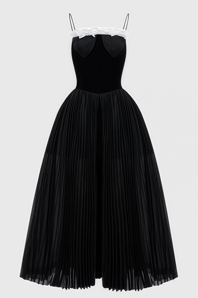Viera Black Split Halter Midi Dress