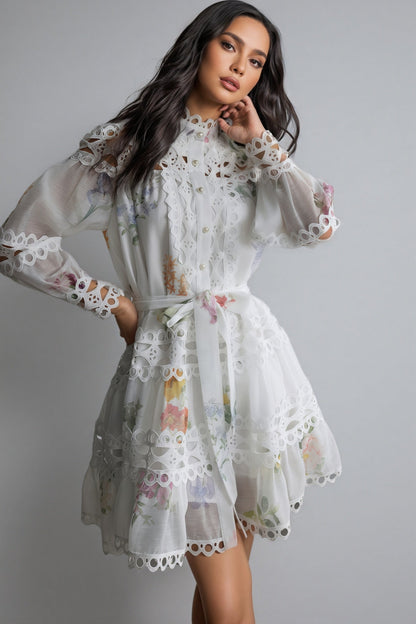 Catharine Print Lace Panelled Mini Dress