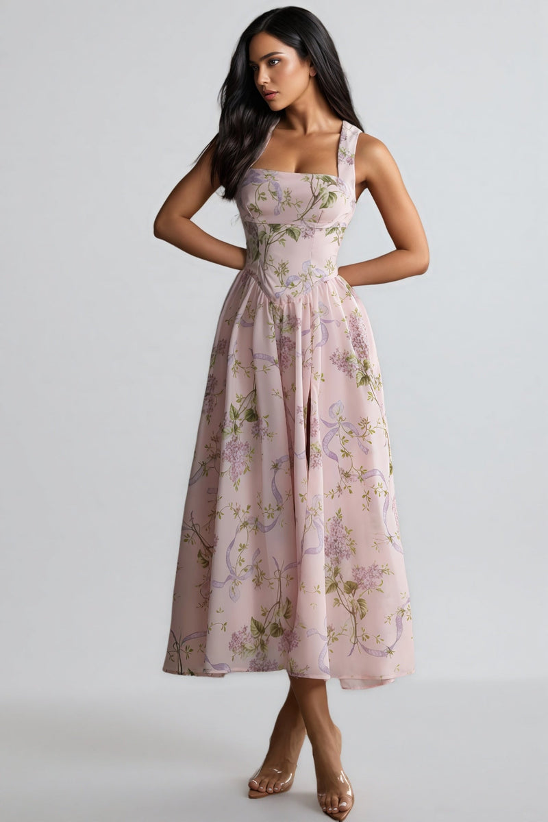 Ekala Print Open Back Midi Dress