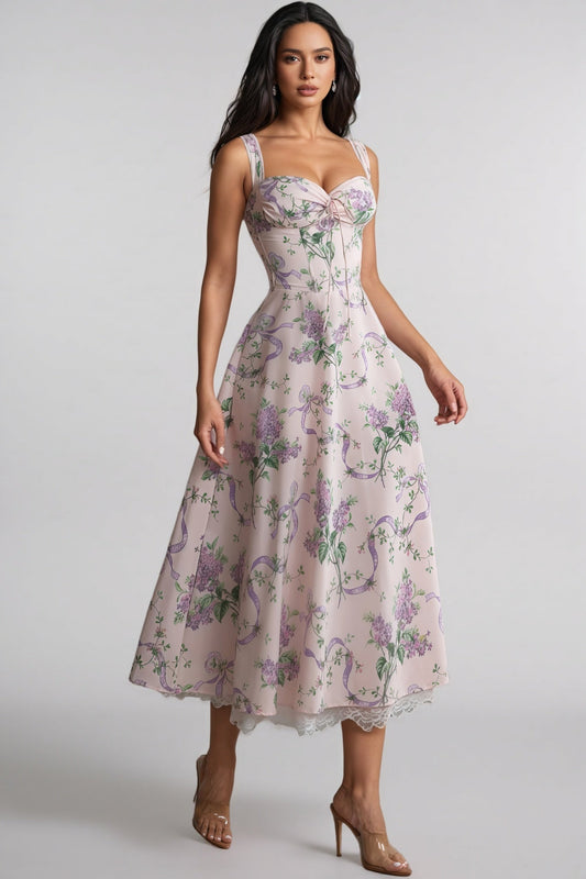 Kerry Print Lace Trim Midi Dress