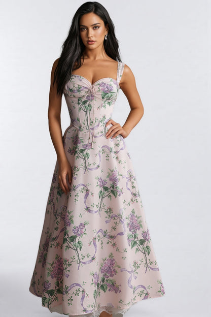 Kerry Print Lace Trim Midi Dress