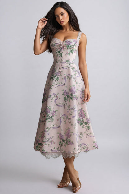 Kerry Print Lace Trim Midi Dress