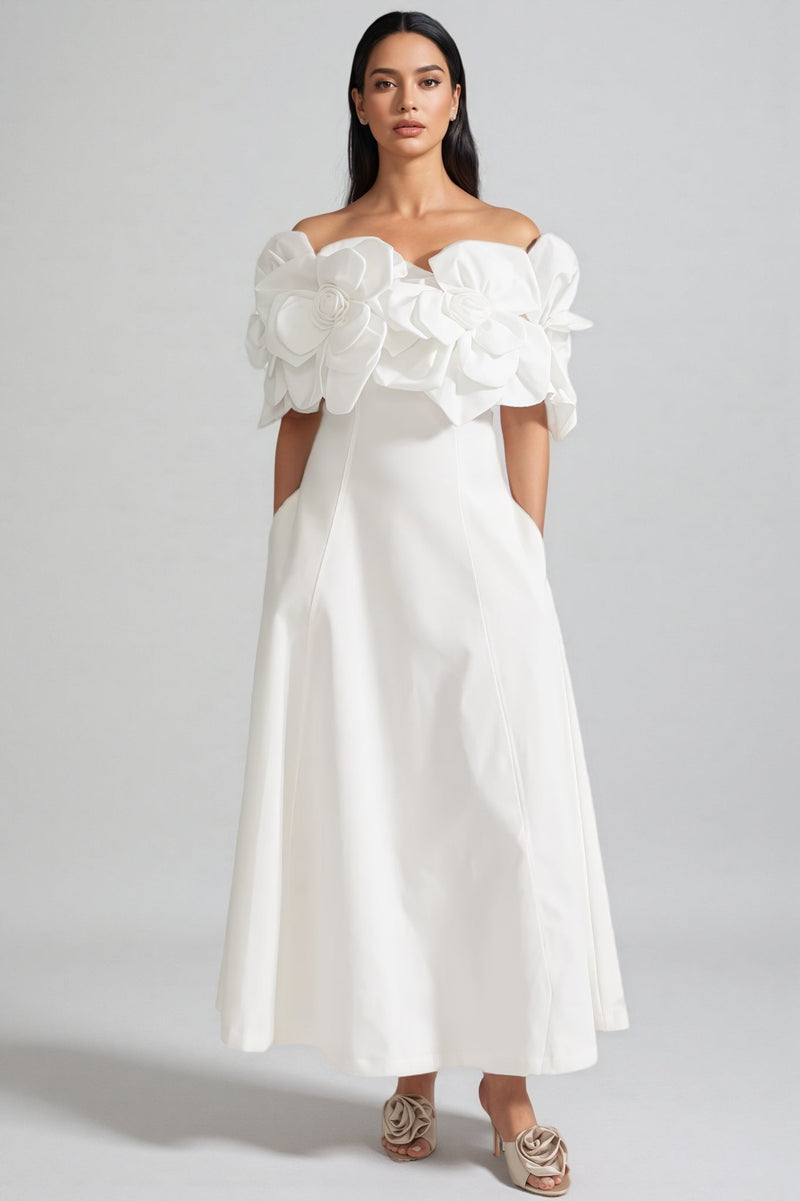Dasaka White Strapless 3d Maxi Dress