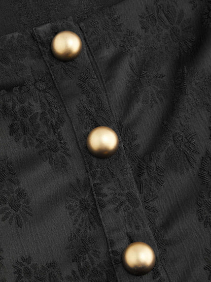 Square Neck Button Ruffle Hem Long Sleeve Blouse