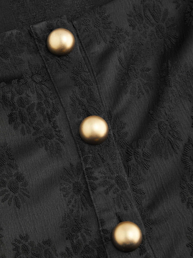 Square Neck Button Ruffle Hem Long Sleeve Blouse
