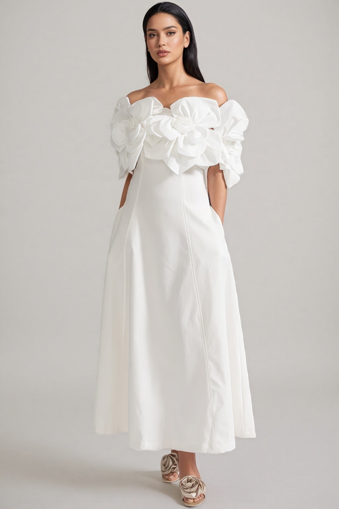 Dasaka White Strapless 3d Maxi Dress
