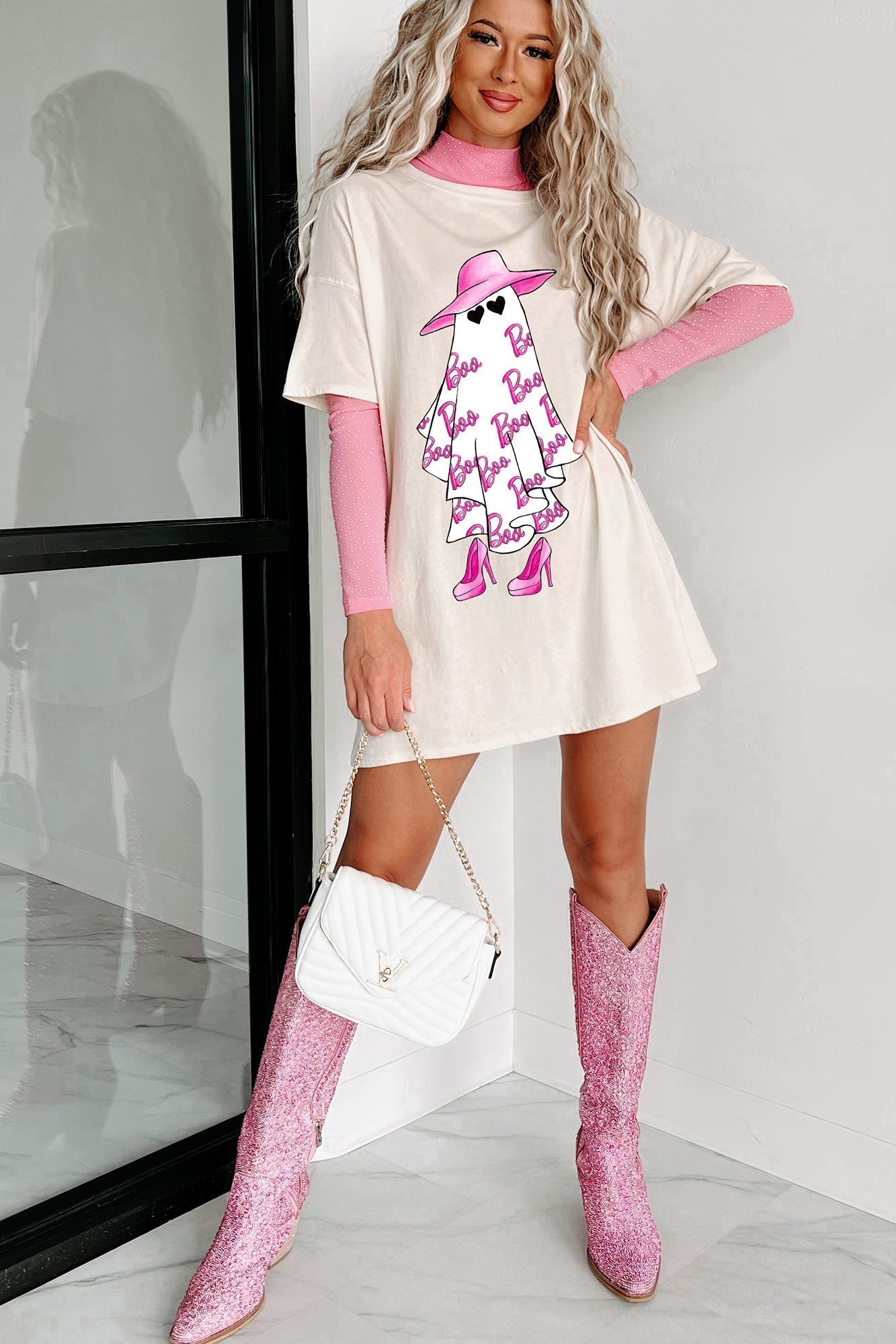 Girly Ghost Oversized Graphic T-shirt Dress (vanilla)