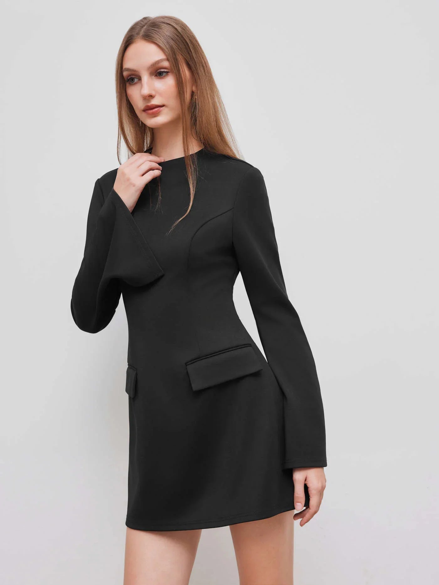 High Neck Long Sleeve Mini Dress