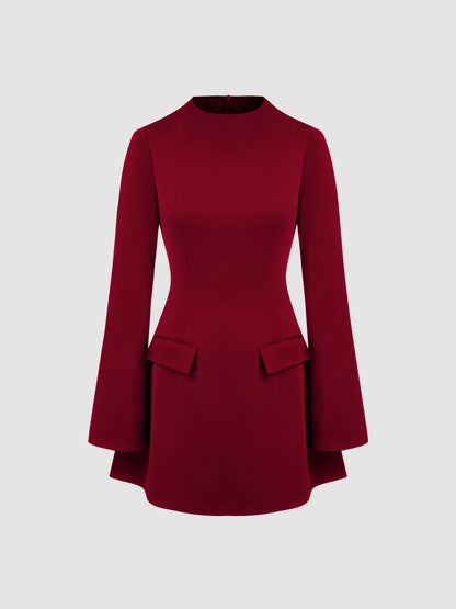 High Neck Long Sleeve Mini Dress