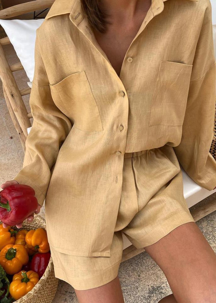Solea Linen Set - Button-down Shirt & High-waist Shorts