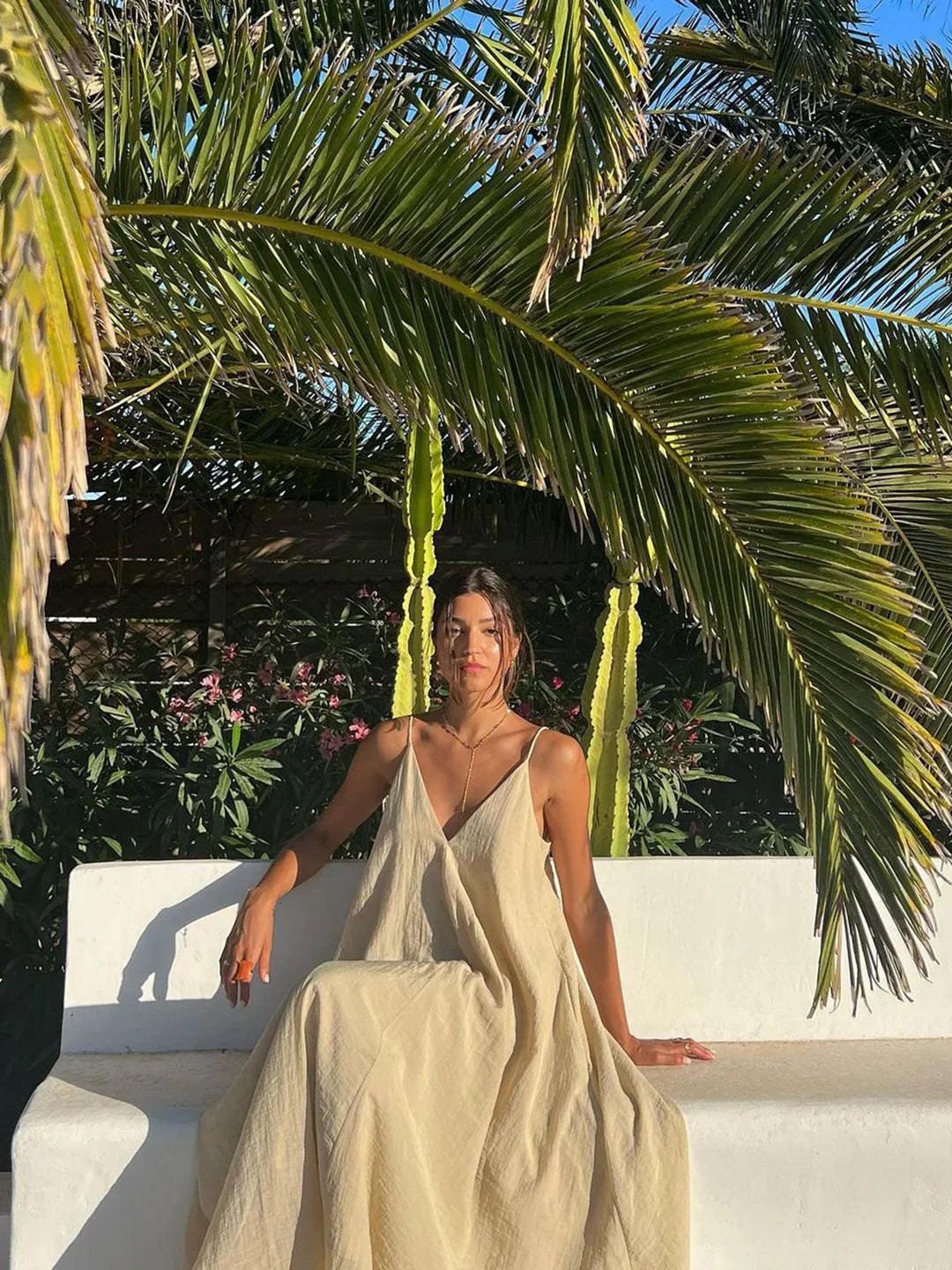 & V-neck Long Dress