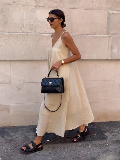 & V-neck Long Dress