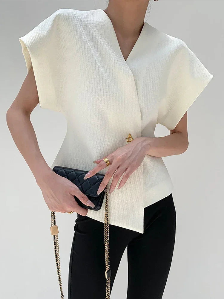 V-neck Button Down Blouse