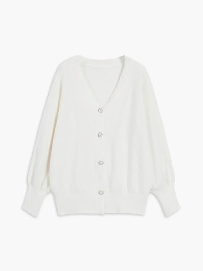 Color Long-sleeved Pearl Oversized Cardigan