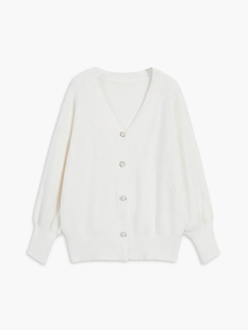 Color Long-sleeved Pearl Oversized Cardigan