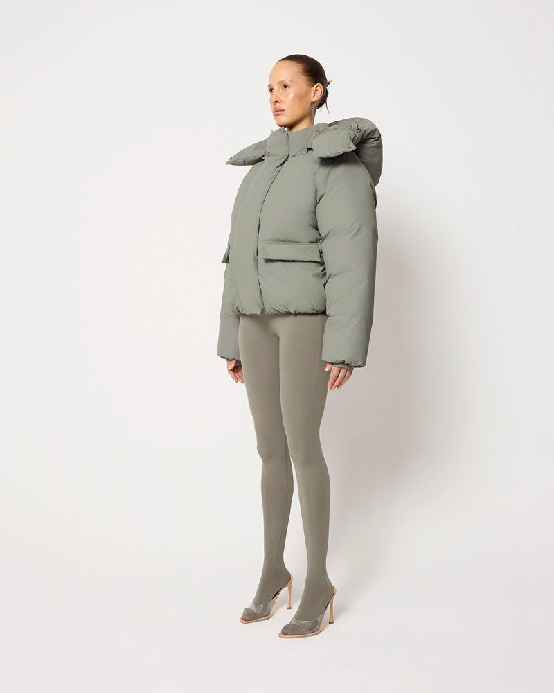 Puffer Jacket High Neck Hooded Zipper Design Cotton-padded Coat