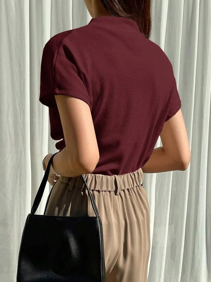 Color Funnel Neck Blouse
