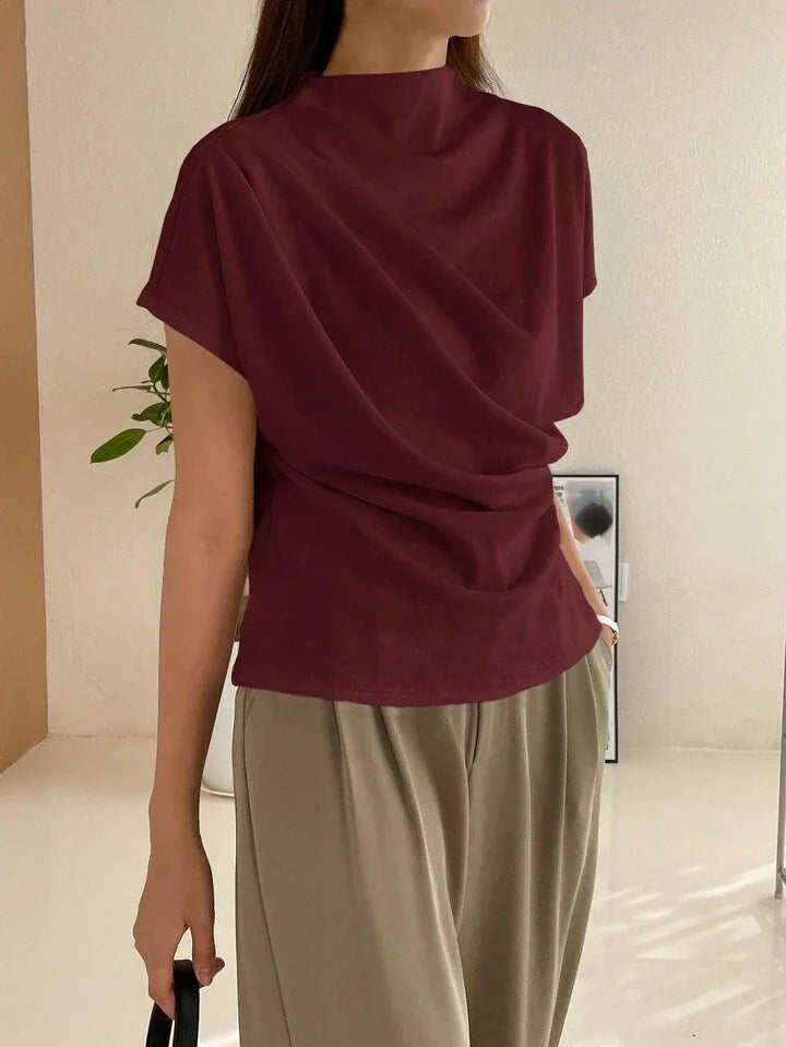 Color Funnel Neck Blouse