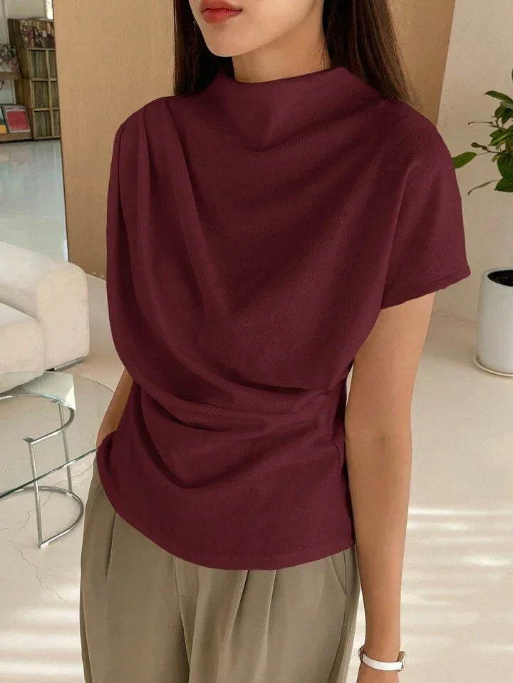 Color Funnel Neck Blouse