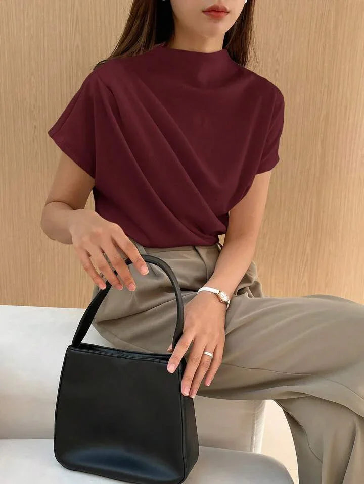 Color Funnel Neck Blouse