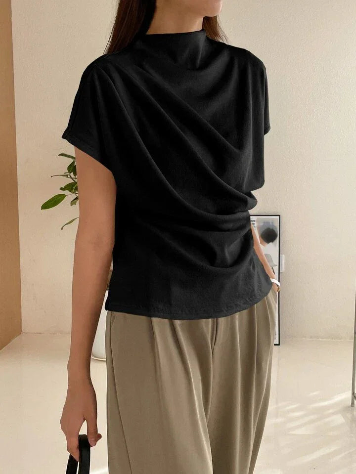 Color Funnel Neck Blouse