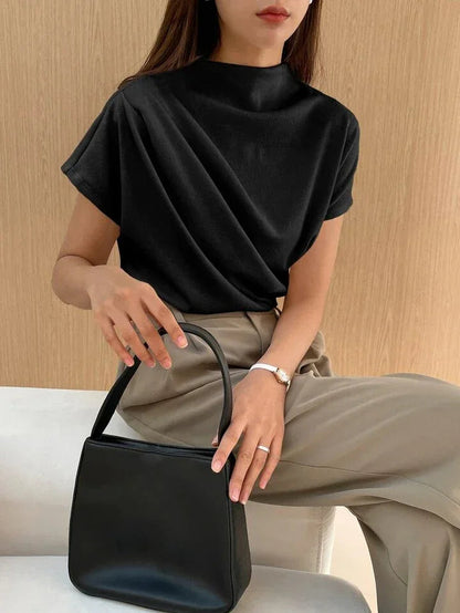 Color Funnel Neck Blouse