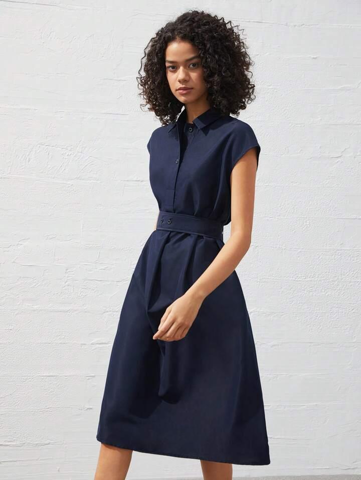 Refined Navy Blue Midi Dress