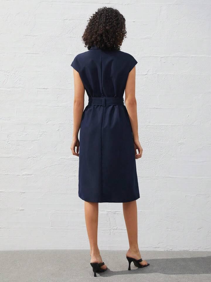 Refined Navy Blue Midi Dress