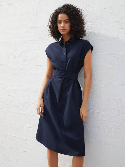Refined Navy Blue Midi Dress